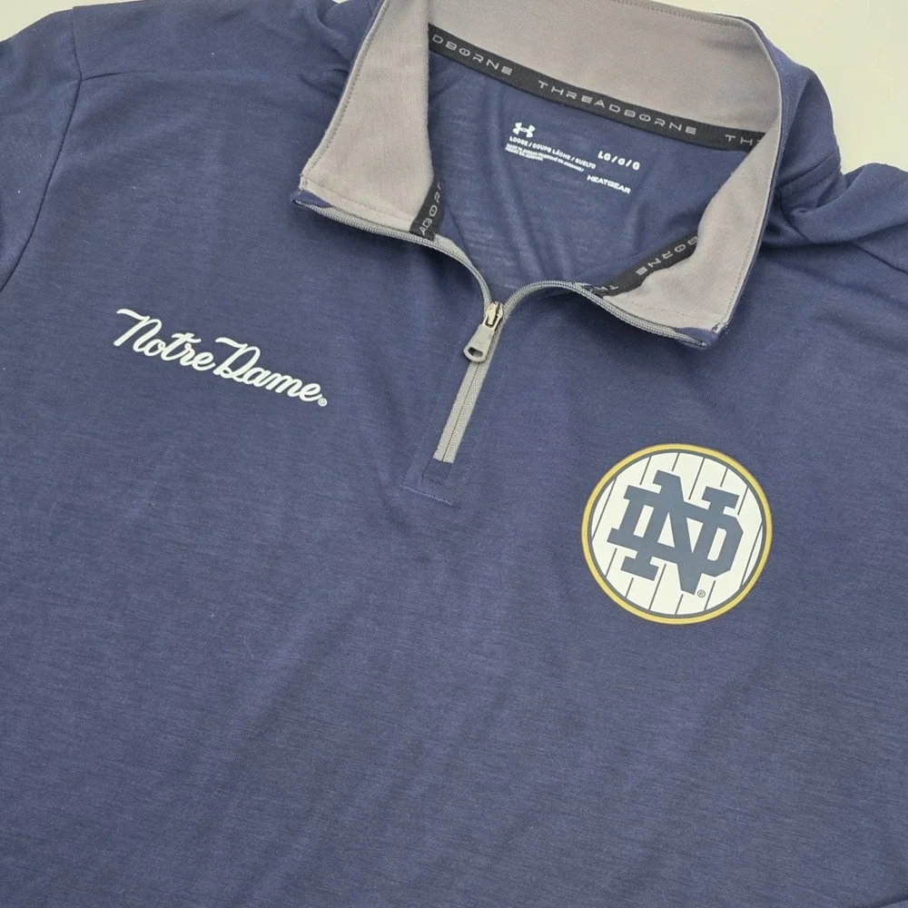 UNDER ARMOUR NOTRE DAME 1/4 ZIP MENS LARGE BLUE LIGHTWEIGHT THREADBORNE PULLOVER